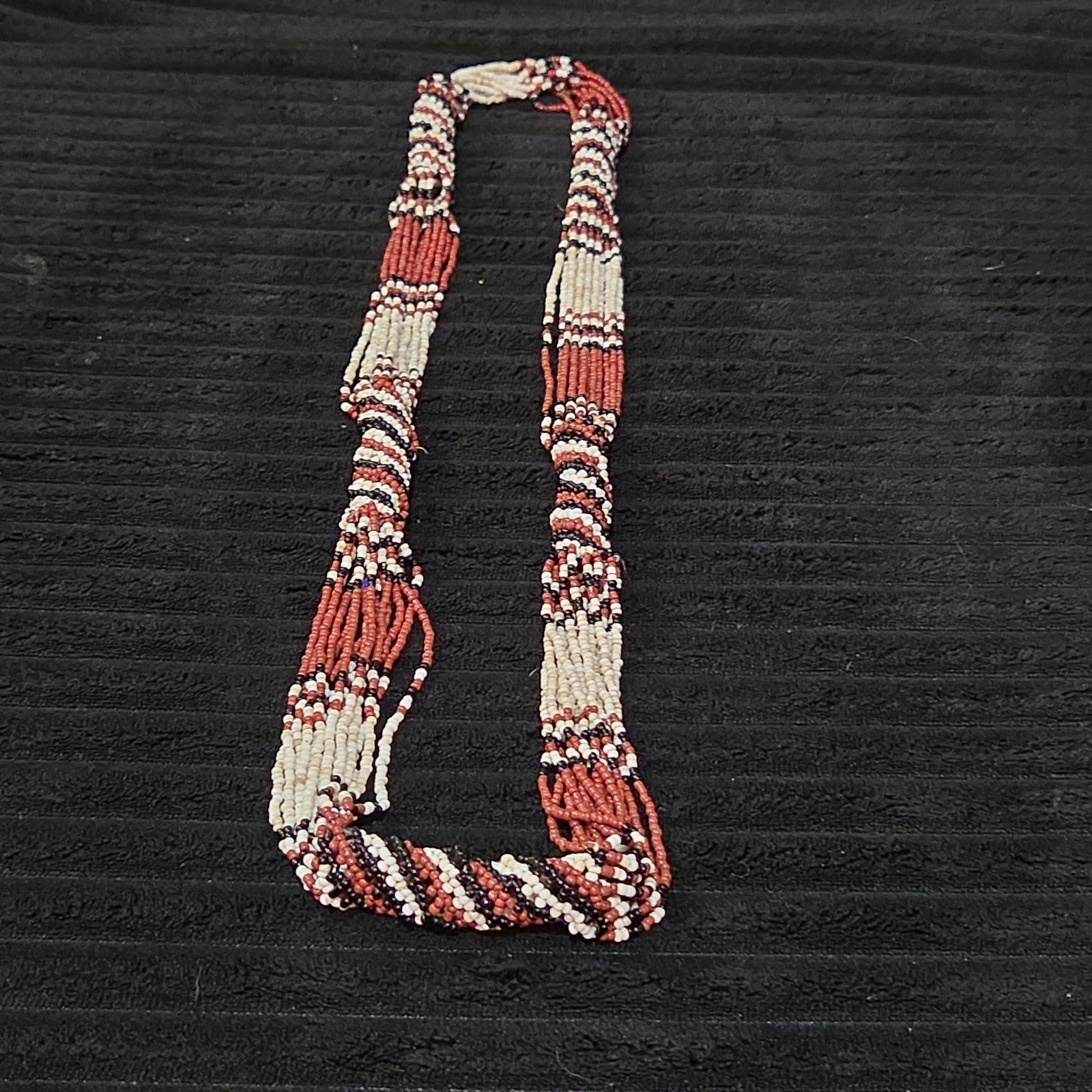 Multi-Strand Seed Bead Twisted Necklace Red Black Boho EUC