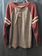 OshKosh B'gosh Boys Shirt Size 7 Henley Raglan Gray Maroon Varsity Stripe
