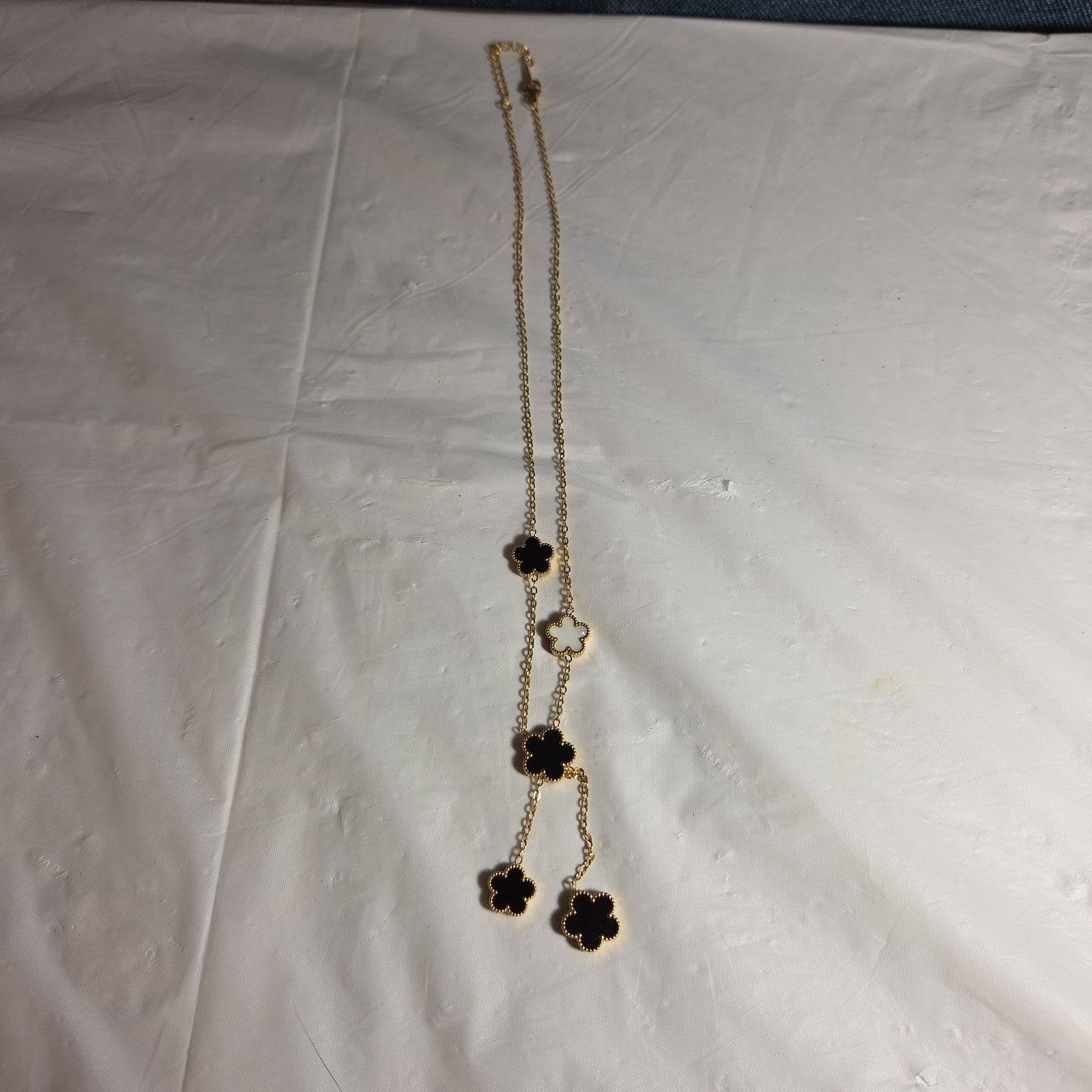 3PC Jewelry Set Black White Gold Tone Necklace Bracelet Earrings