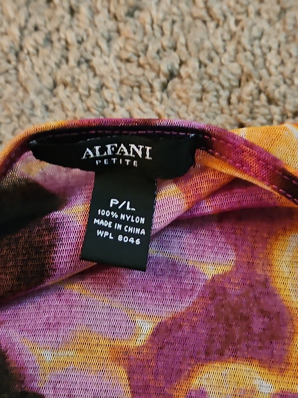 Alfani Petite Large P/L Boho Mesh Top Sheer Beaded V-Neck Floral Purple Blouse
