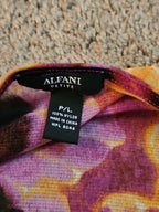 Alfani Petite Large P/L Boho Mesh Top Sheer Beaded V-Neck Floral Purple Blouse
