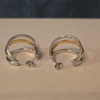 Triple Hoop Mixed Metal Gold Silver Tone Earrings Modern