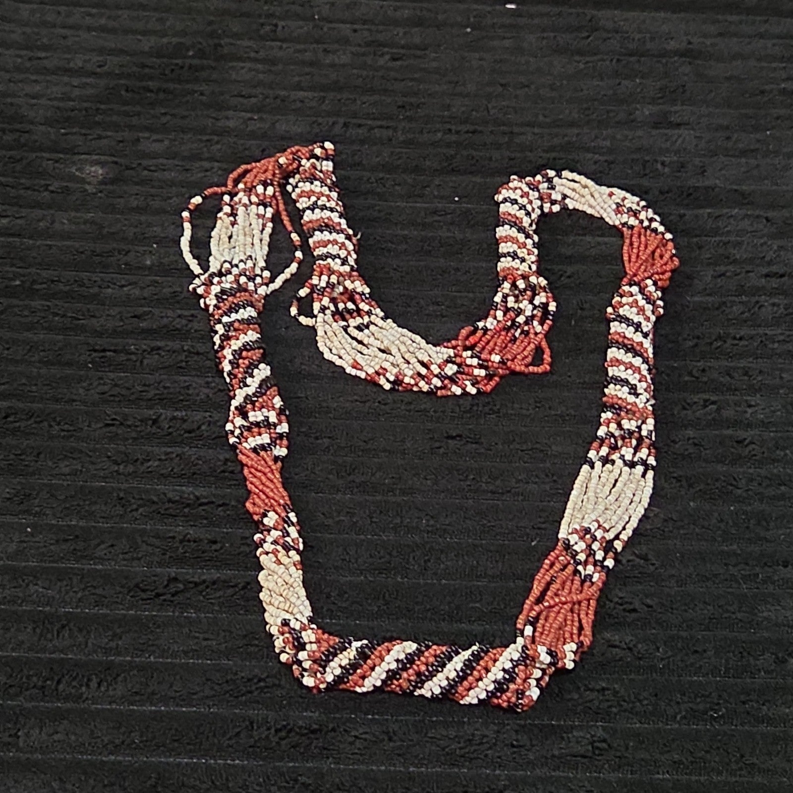 Multi-Strand Seed Bead Twisted Necklace Red Black Boho EUC