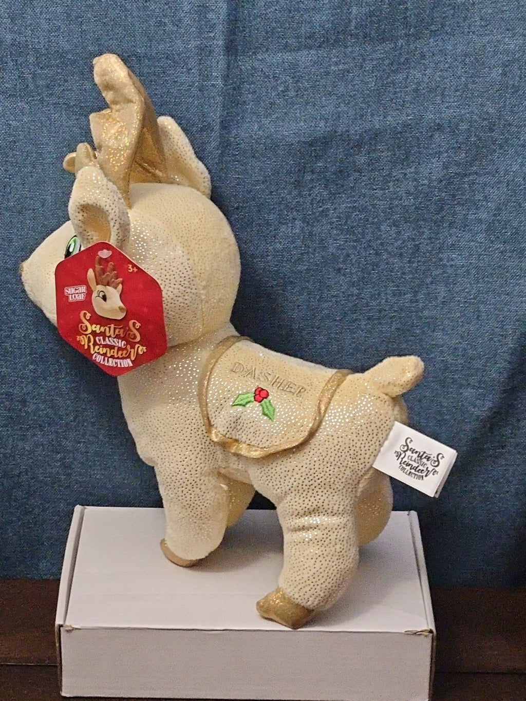 Sugar Loaf Santa’s Classic Reindeer | DASHER White Gold Sparkle Plush | Rare