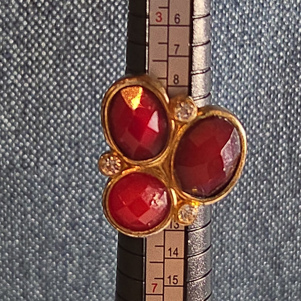 Red Gemstone Cluster Ring Gold Tone Statement Size 8.5