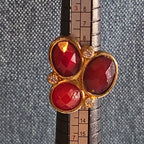 Red Gemstone Cluster Ring Gold Tone Statement Size 8.5