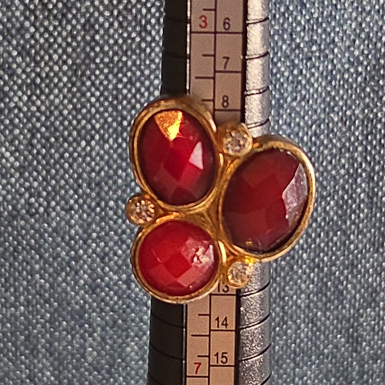 Red Gemstone Cluster Ring Gold Tone Statement Size 8.5