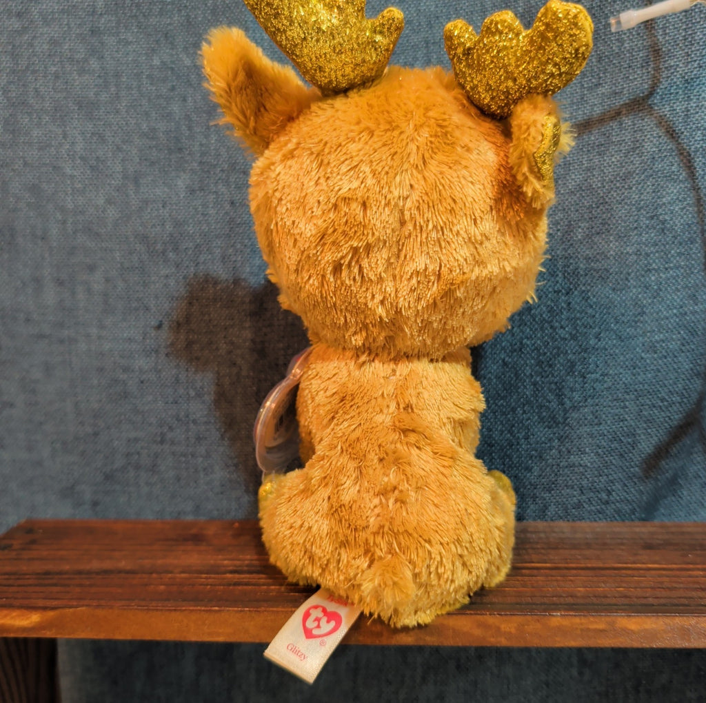 Ty Beanie Boos Glitzy Reindeer 6" Plush Gold Glitter Holiday