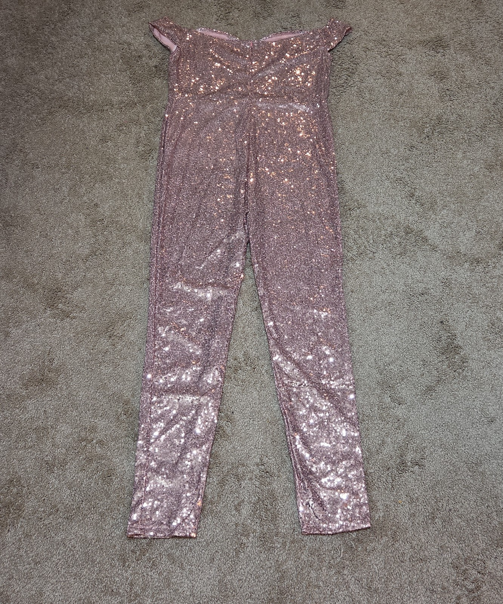 Rose Gold Sequin Off Shoulder Party Jumpsuit Romper  XL