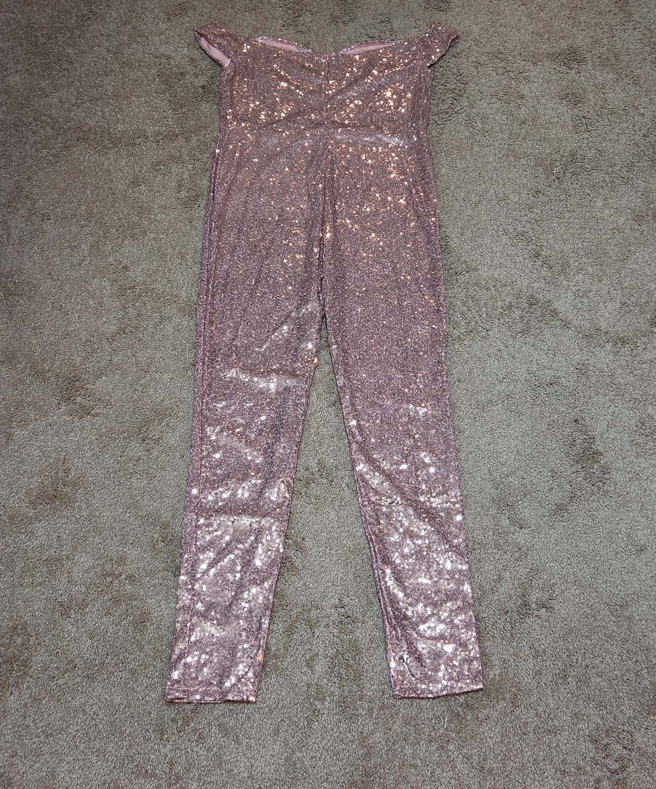 Rose Gold Sequin Off Shoulder Party Jumpsuit Romper  XL