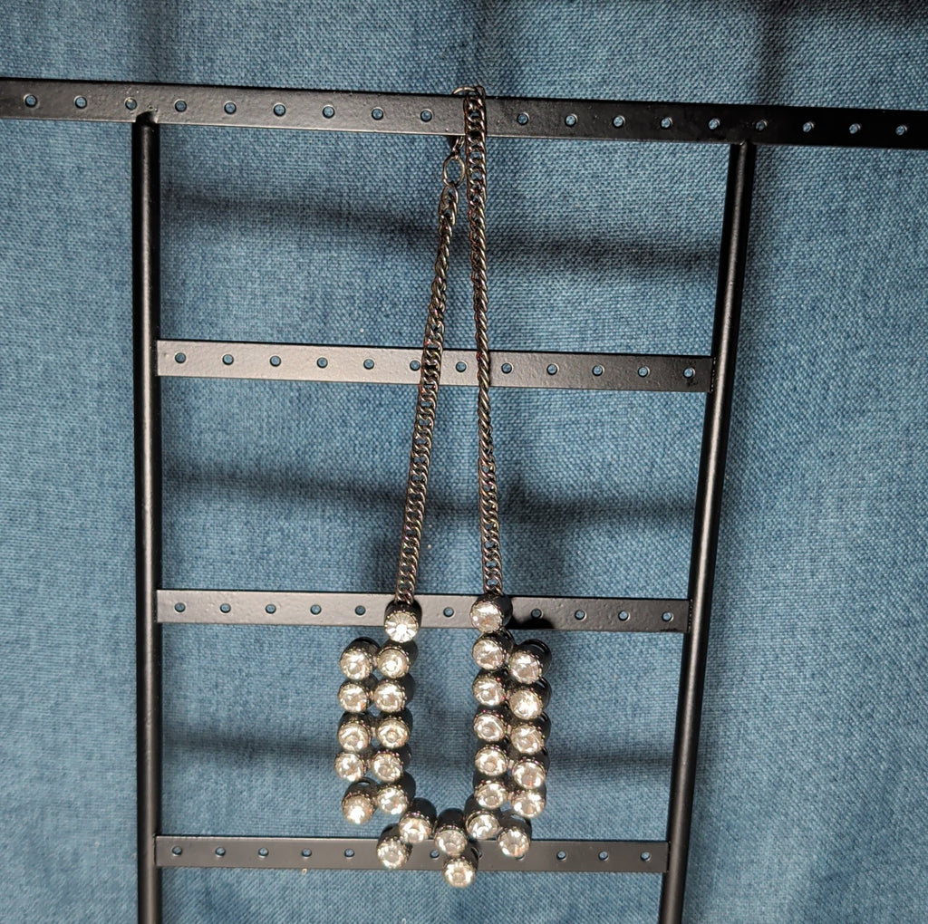 Gunmetal Double Layer Crystal Statement Necklace Edgy Glam