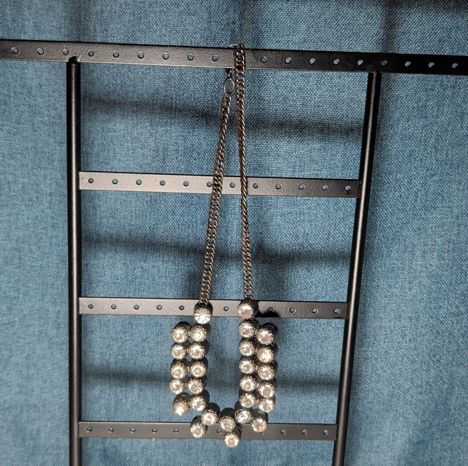 Gunmetal Double Layer Crystal Statement Necklace Edgy Glam