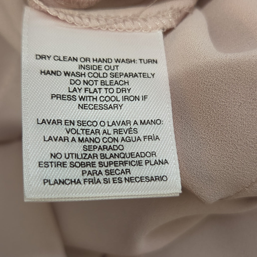 Anne Klein Blouse L Pink Tie Neck V-Neck Long Sleeve Career Top