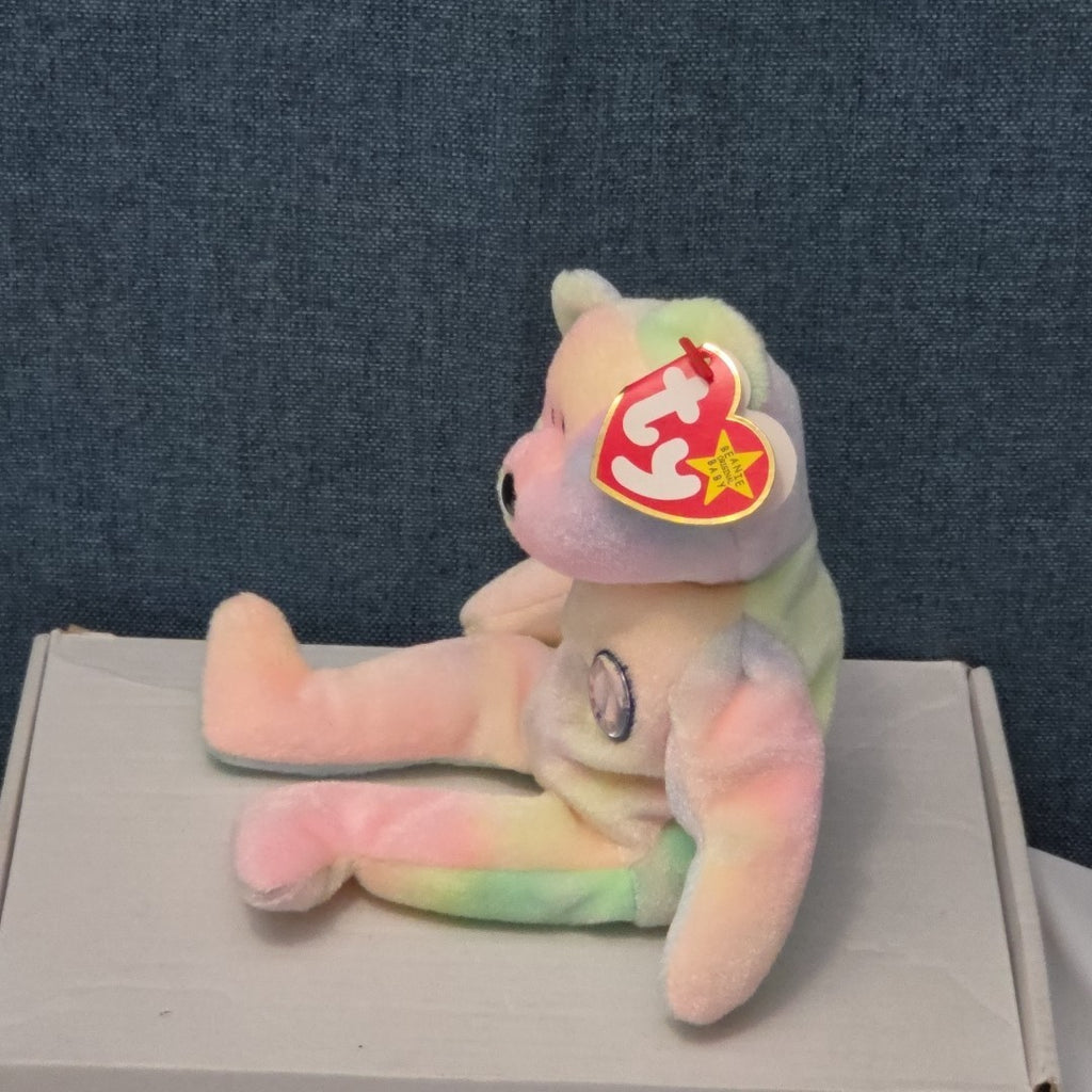 TY Beanie Baby B.B. BEAR The Birthday Bear 1999 | Pastel Tie-Dye | Mint Tags NEW