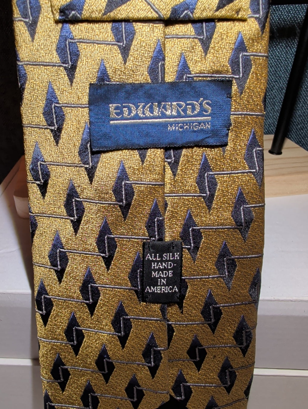 Vintage Edwards Michigan Silk Tie Gold Geometric Art Deco Men's Necktie 59"