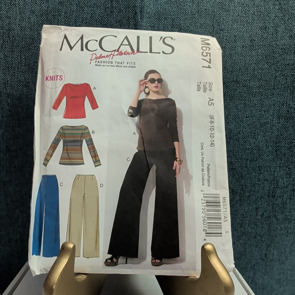 McCalls M6571 Pattern Knit Top Pants Palmer Pletsch 2012 Size 6-14 023795560184