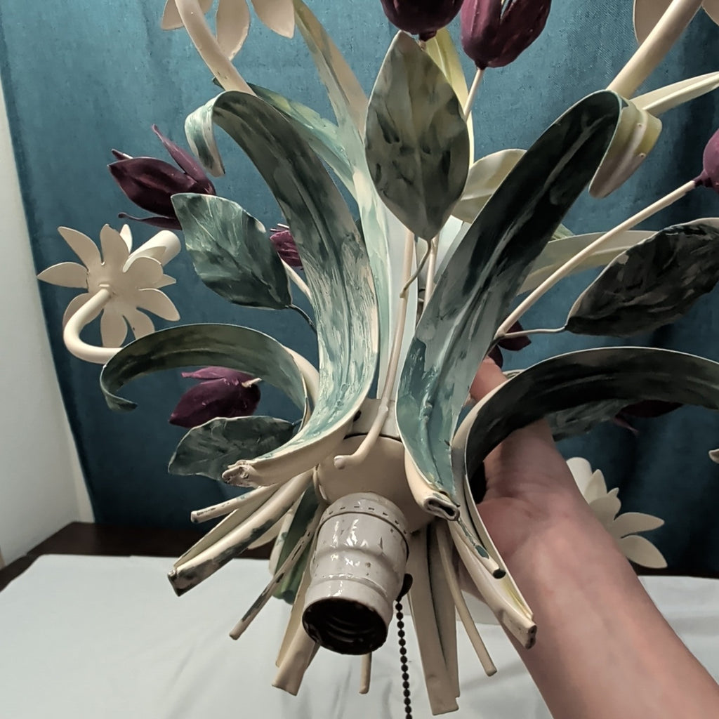 Vintage Floral Chandelier 6-Arm | Purple Tulips MCM | Hollywood | Tested