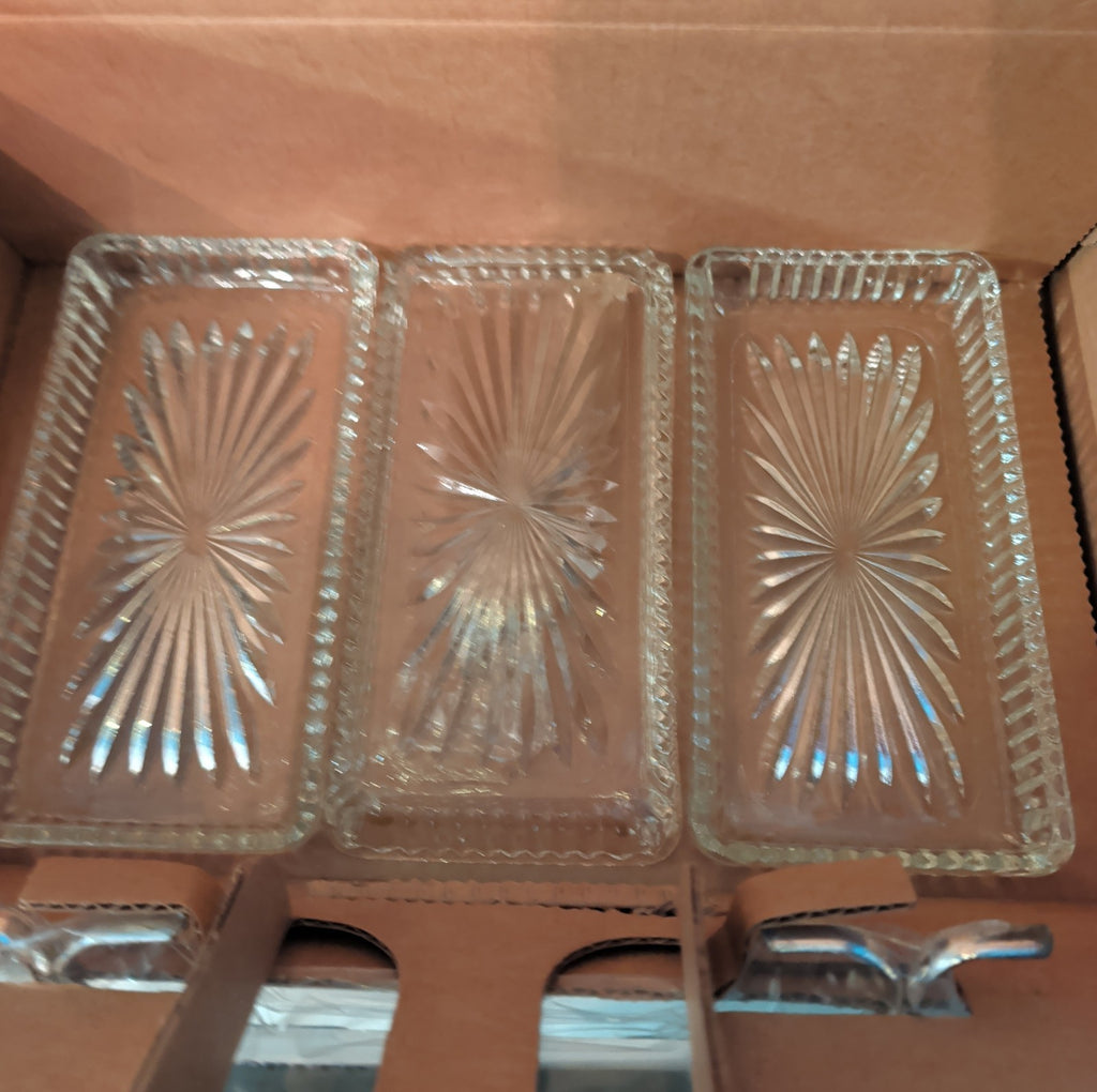 Leonard Silverplate 3 Tier Relish Tray Glass Insert Vintage New Open Box
