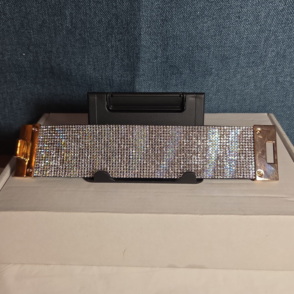Rhinestone Wide Cuff Bracelet AB Crystal Gold Tone Y2K Glam Style NWOT