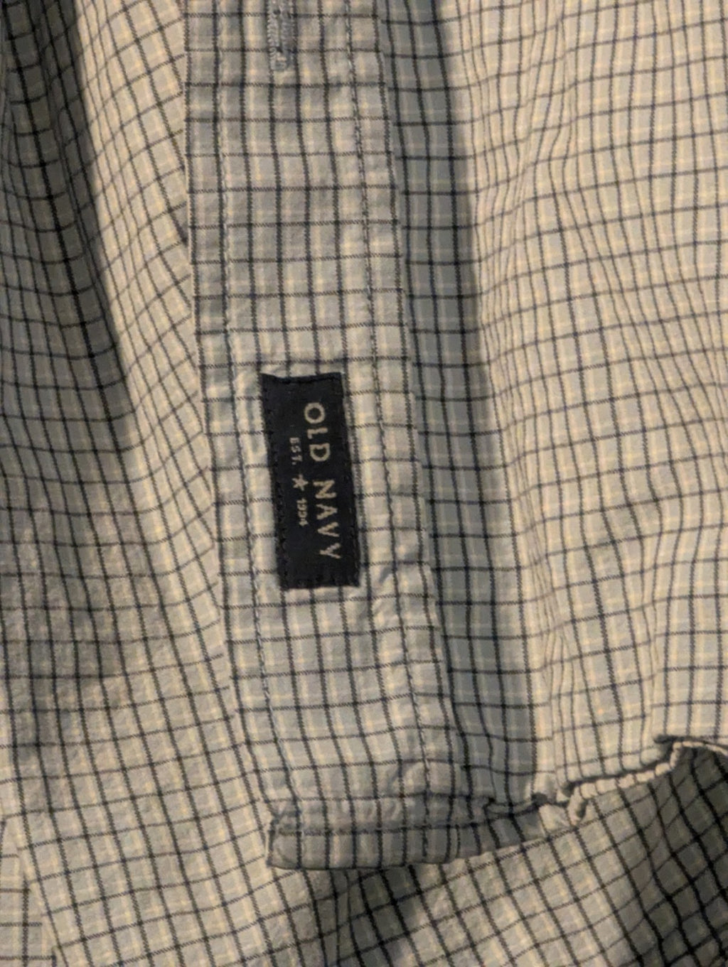 Old Navy Button Down Shirt Men's Large Blue White Grid Check Casual Cotton