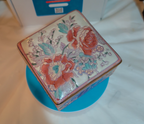 Vintage Pink Floral Porcelain Square Trinket Box Grandmillennial PreOwned