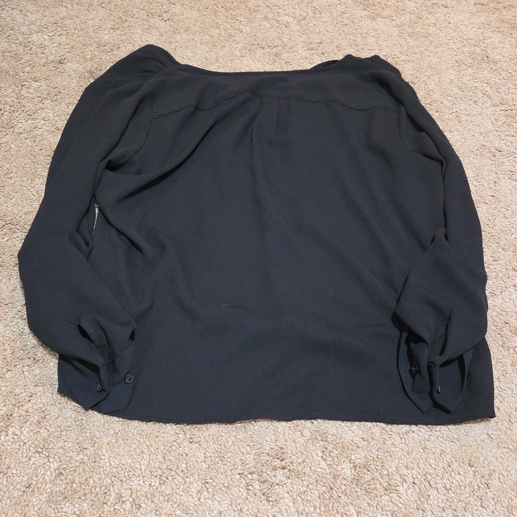 Apt 9 Black Blouse Womens XL V-Neck Roll Tab Sleeve Lightweight Shirt Casual Top