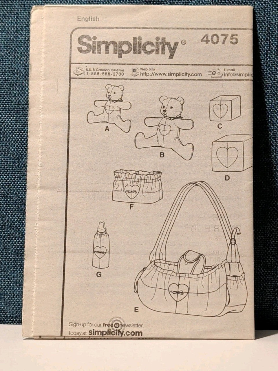 Simplicity 4075 Shirley Botsford Baby Accessories Pattern 2006 Diaper Bag UNCUT