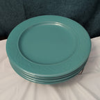 Set of 4 Royal Norfolk Dinner Plates Turquoise Teal Blue Scrolls Rim 10.5"