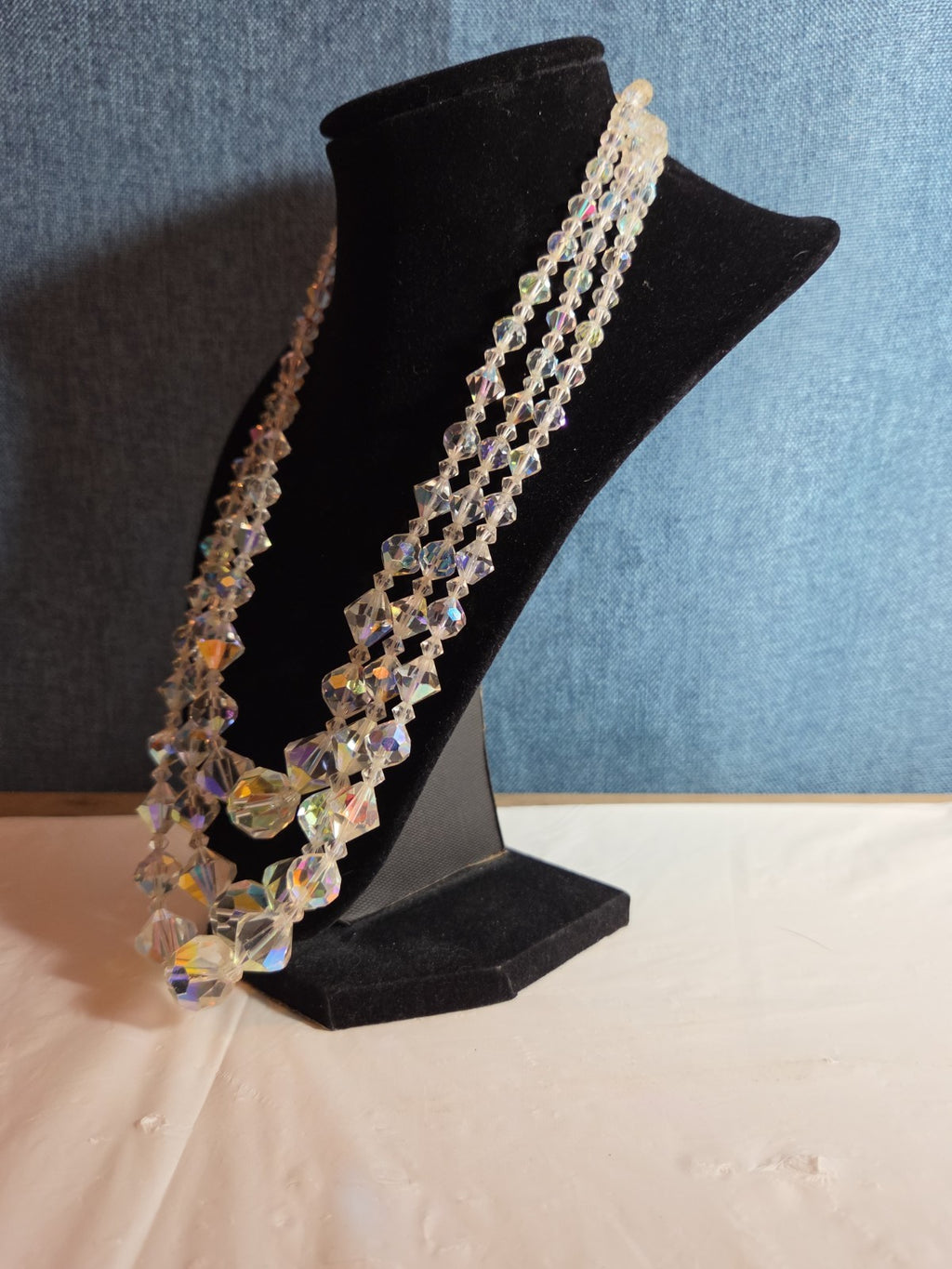 Triple Strand AB Crystal Iridescent Vintage Glam