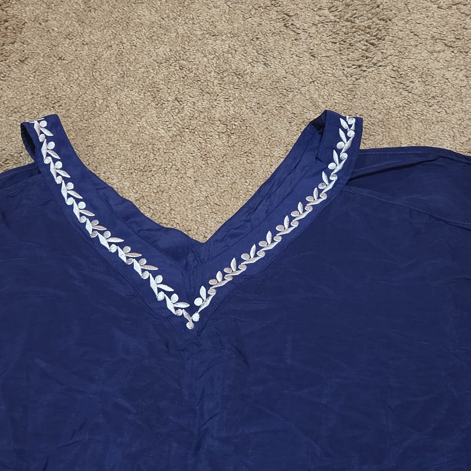 Blue Swim Cover Up Kaftan V-Neck Embroidered Vacation OS