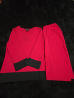 Spenser Jeremy Knit Skirt Set Large L Red Black Faux Wrap Sweater 2 Piece Vtg