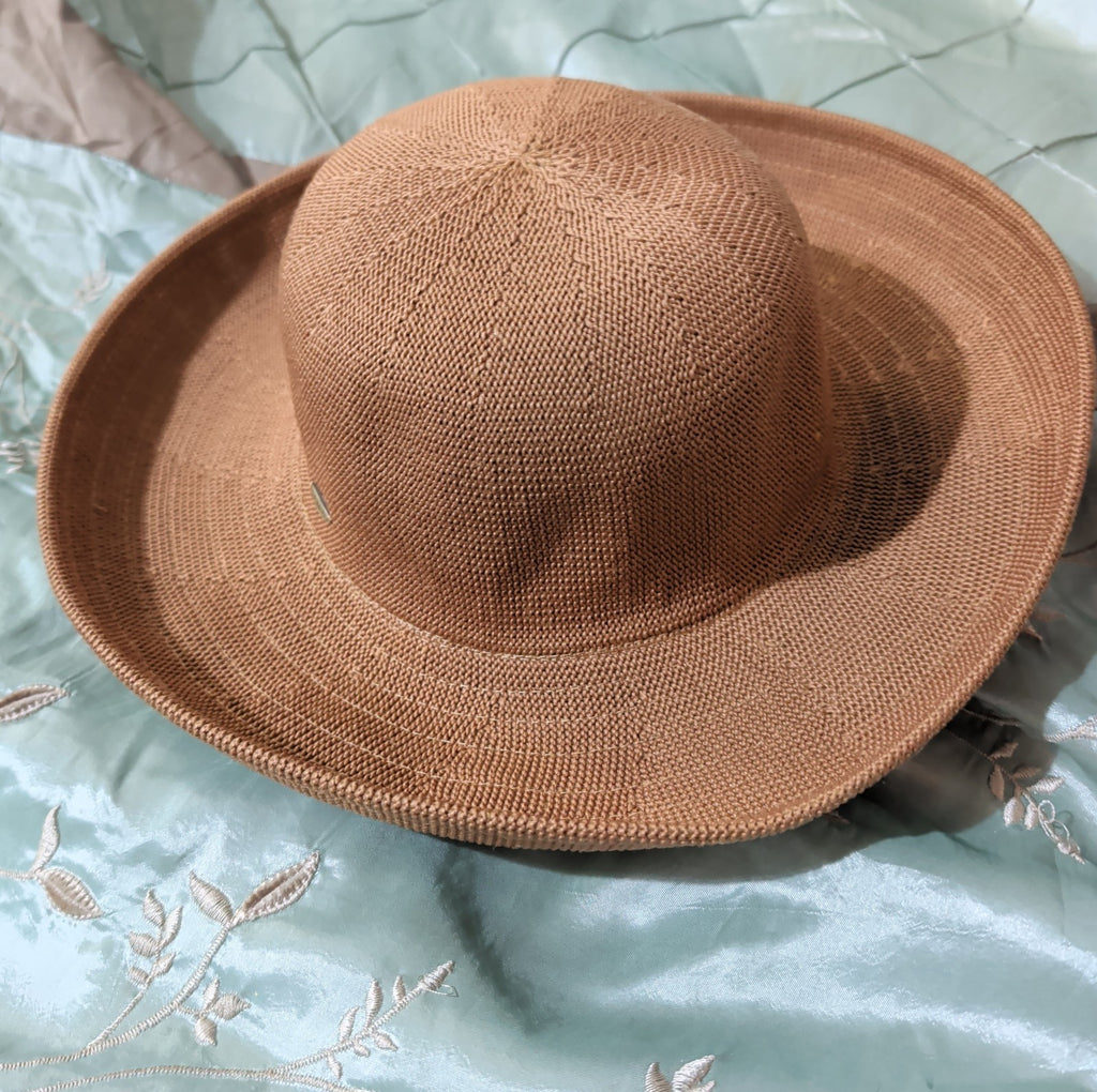 Scala Wide Brim Floppy Sun Hat Brown Acrylic Woven Packable Travel Retro