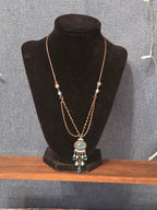 Lia Sophia Blue Bead Double Loop Necklace Antique Gold Tone Boho