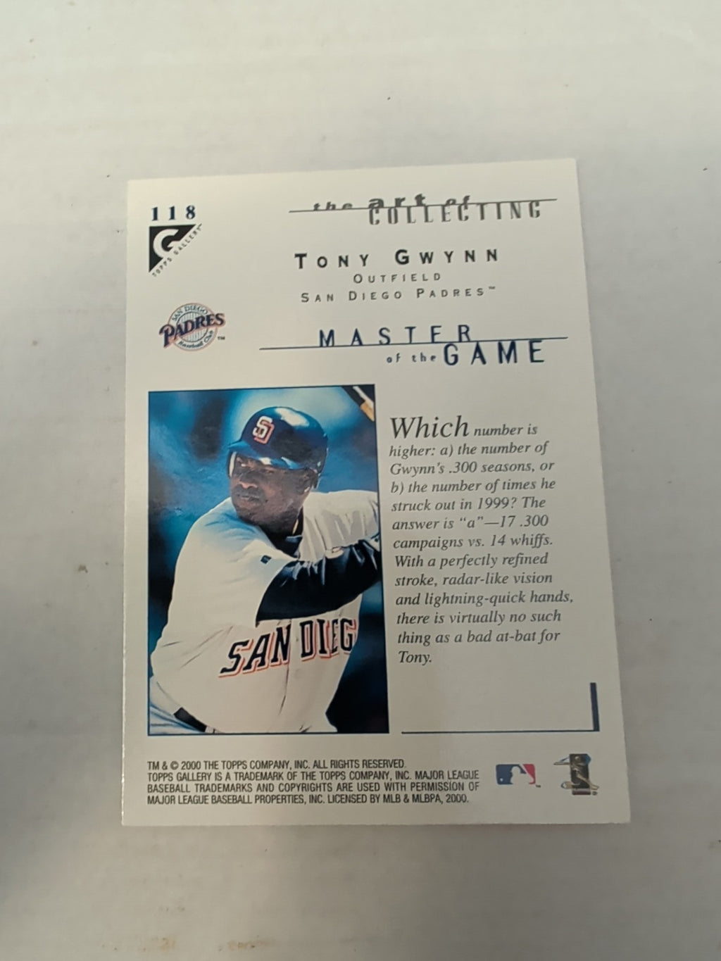 2000 Topps Gallery - Masters of the Game Tony Gwynn #118