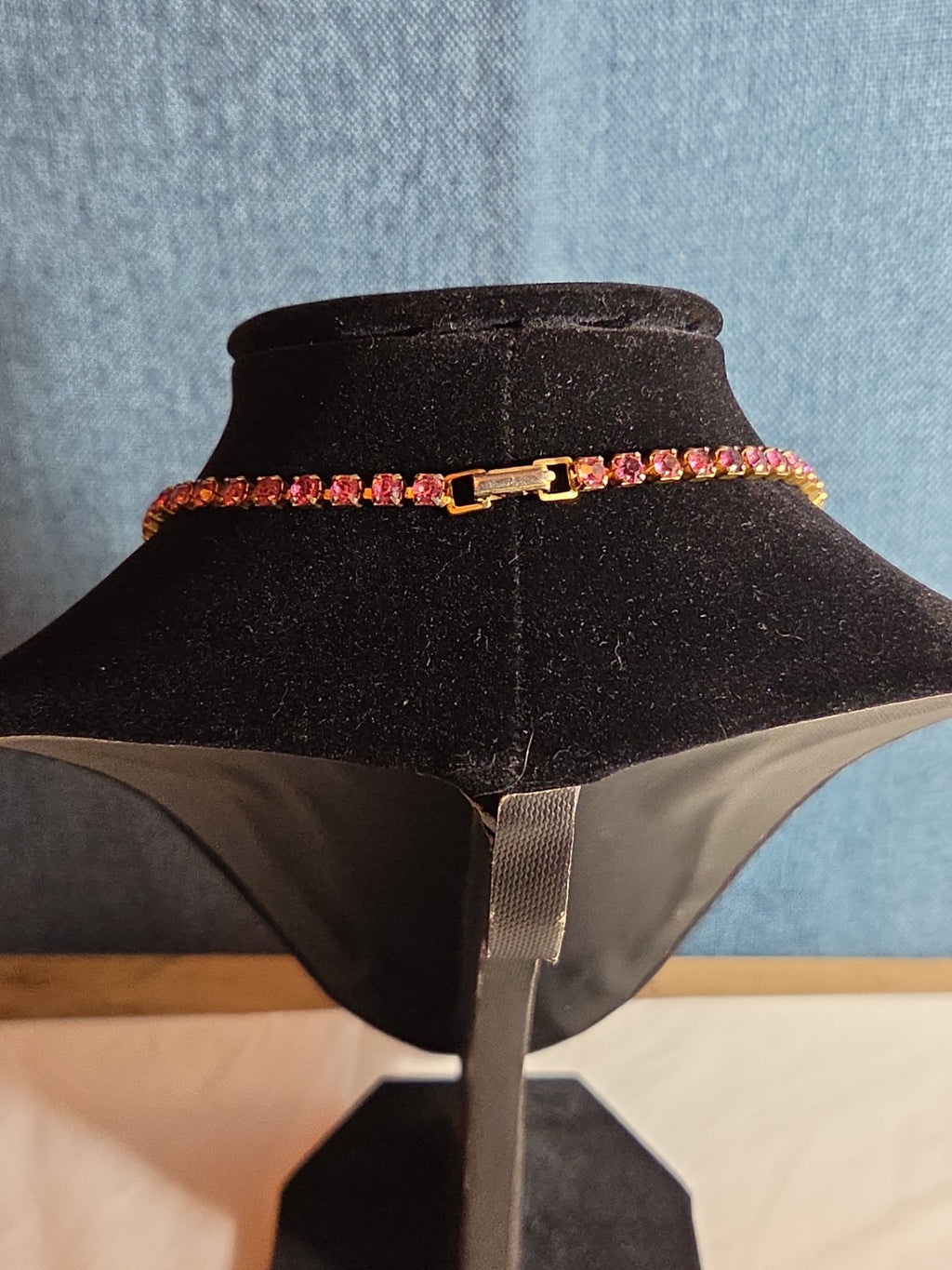 Fringe Necklace Pink Rhinestone Gold Tone Retro Glam