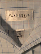 Van Heusen Wrinkle Free Broadcloth Dress Shirt Men's 16 (34/35) Light Blue Plaid
