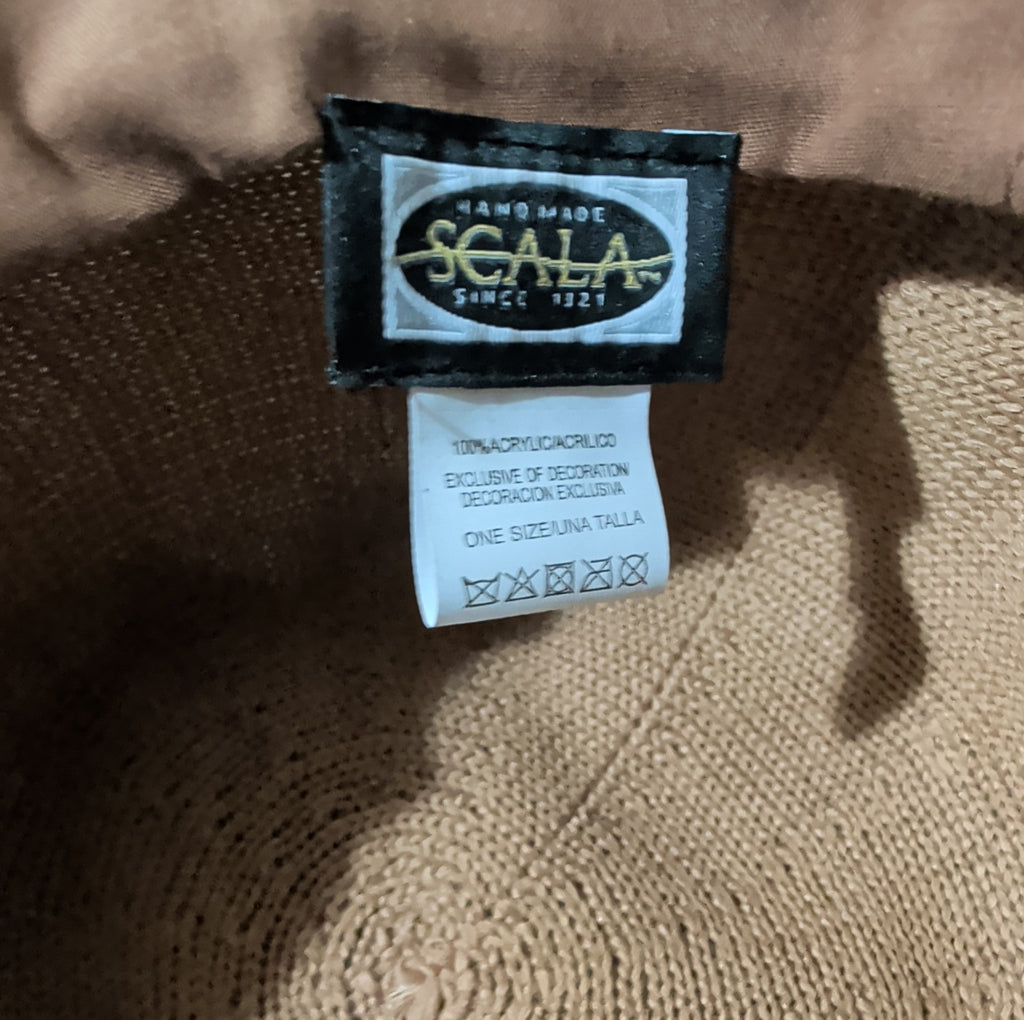 Scala Wide Brim Floppy Sun Hat Brown Acrylic Woven Packable Travel Retro