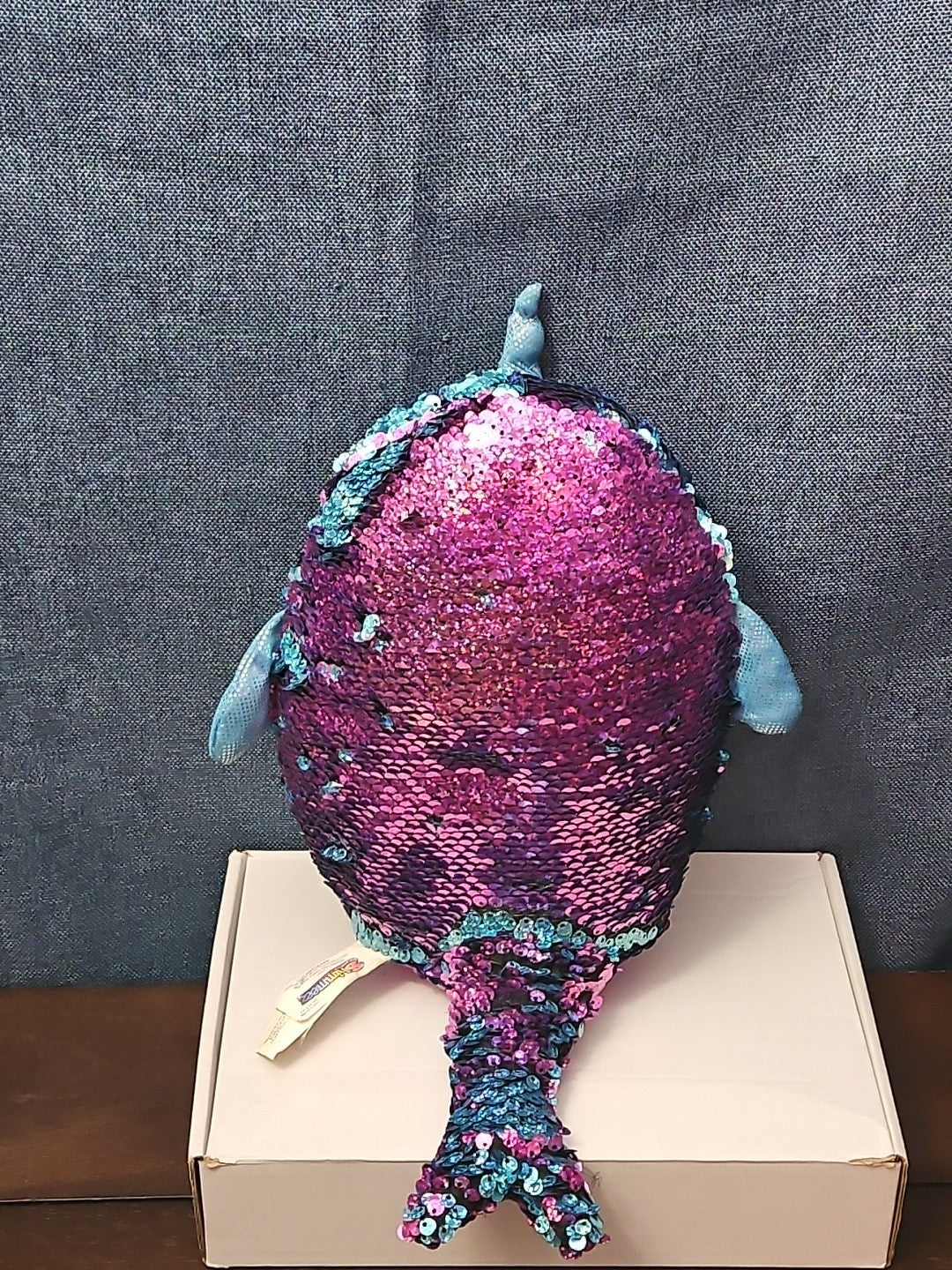 Shimmeez Arlo Narwhal Plush 11" | Reversible Sequin Blue to Purple | Sensory