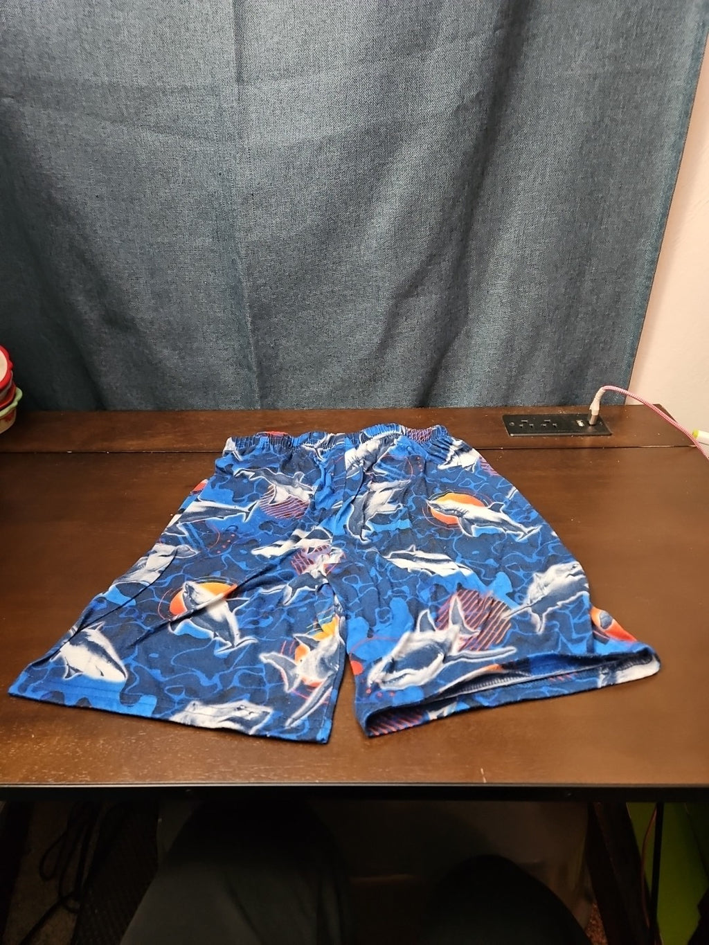 The Children's Place Boys Shark Sleep Shorts Size 7/8 Medium Blue Ocean Pajamas