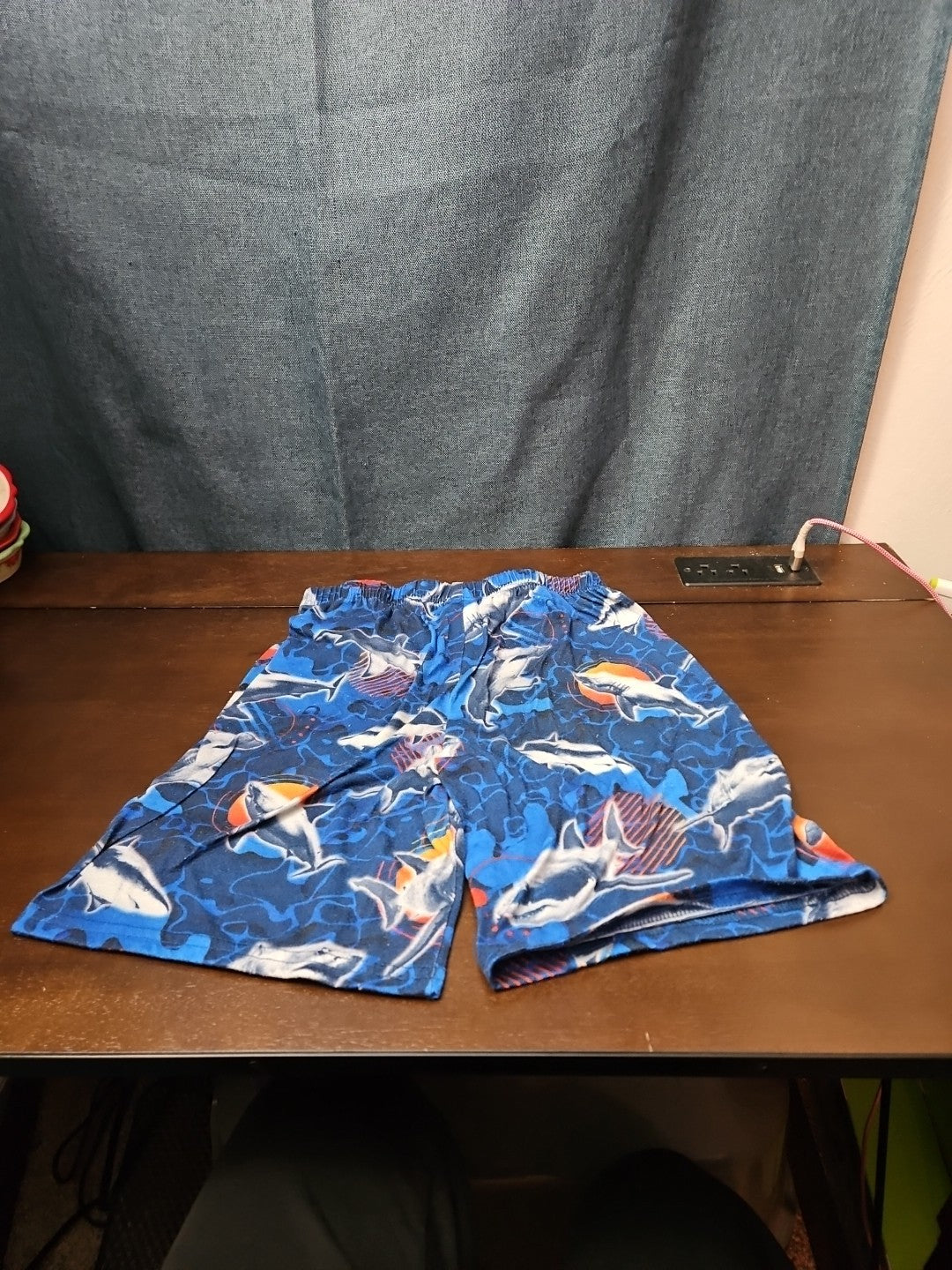 The Children's Place Boys Shark Sleep Shorts Size 7/8 Medium Blue Ocean Pajamas
