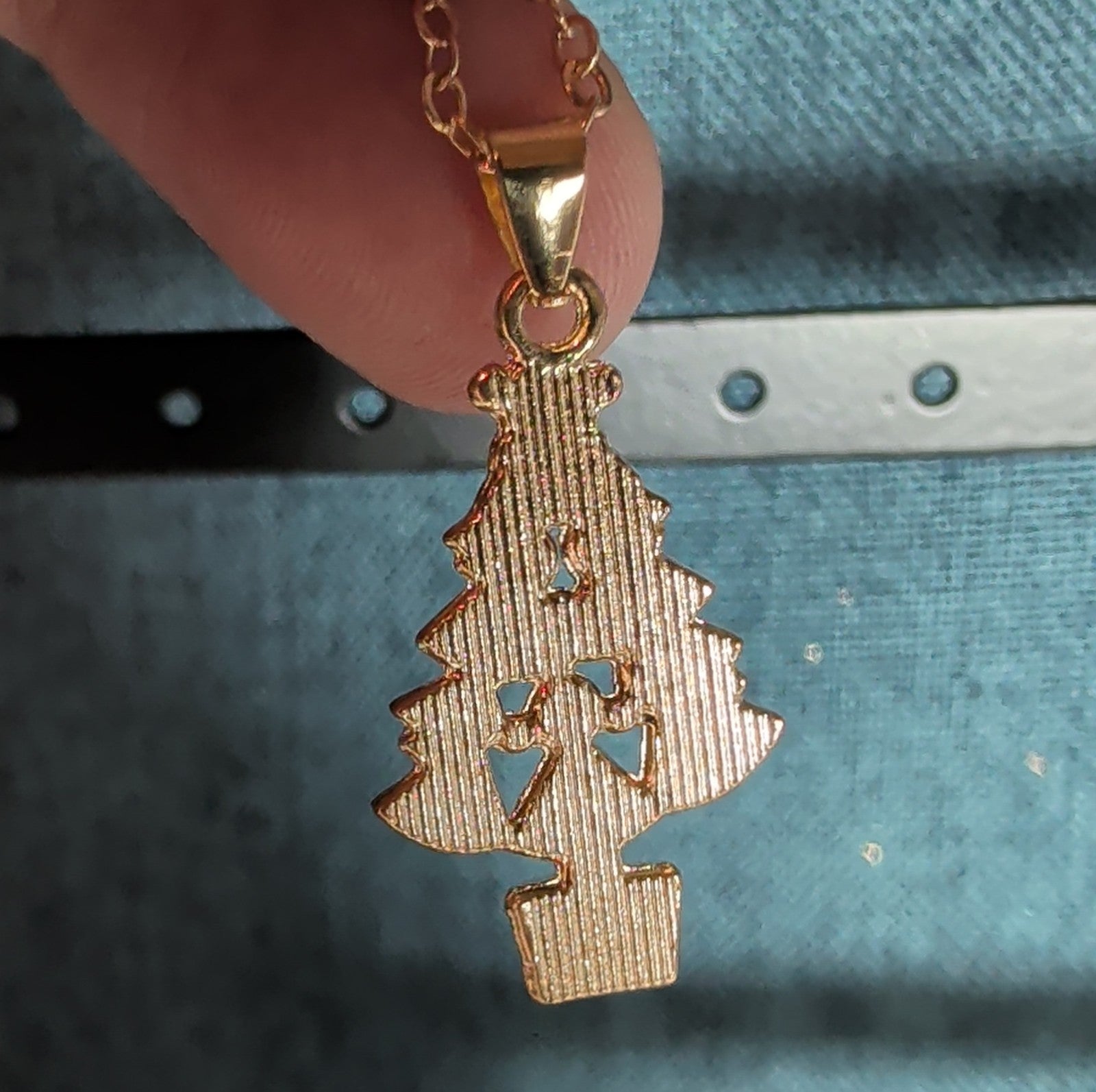 Christmas Tree Necklace Earring Set Gold Tone Enamel Holiday