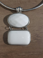 White Stone Pendant Silver Tone Omega Collar Choker Statement Necklace