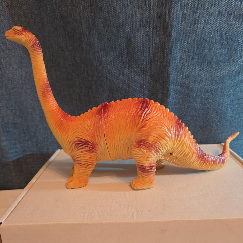 Apatosaurus Dinosaur Toy 11” Soft Vinyl Orange Red Stripe Brontosaurus Figure