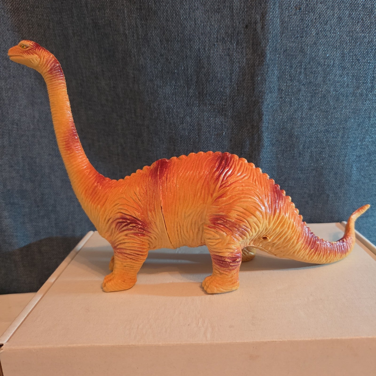 Apatosaurus Dinosaur Toy 11” Soft Vinyl Orange Red Stripe Brontosaurus Figure