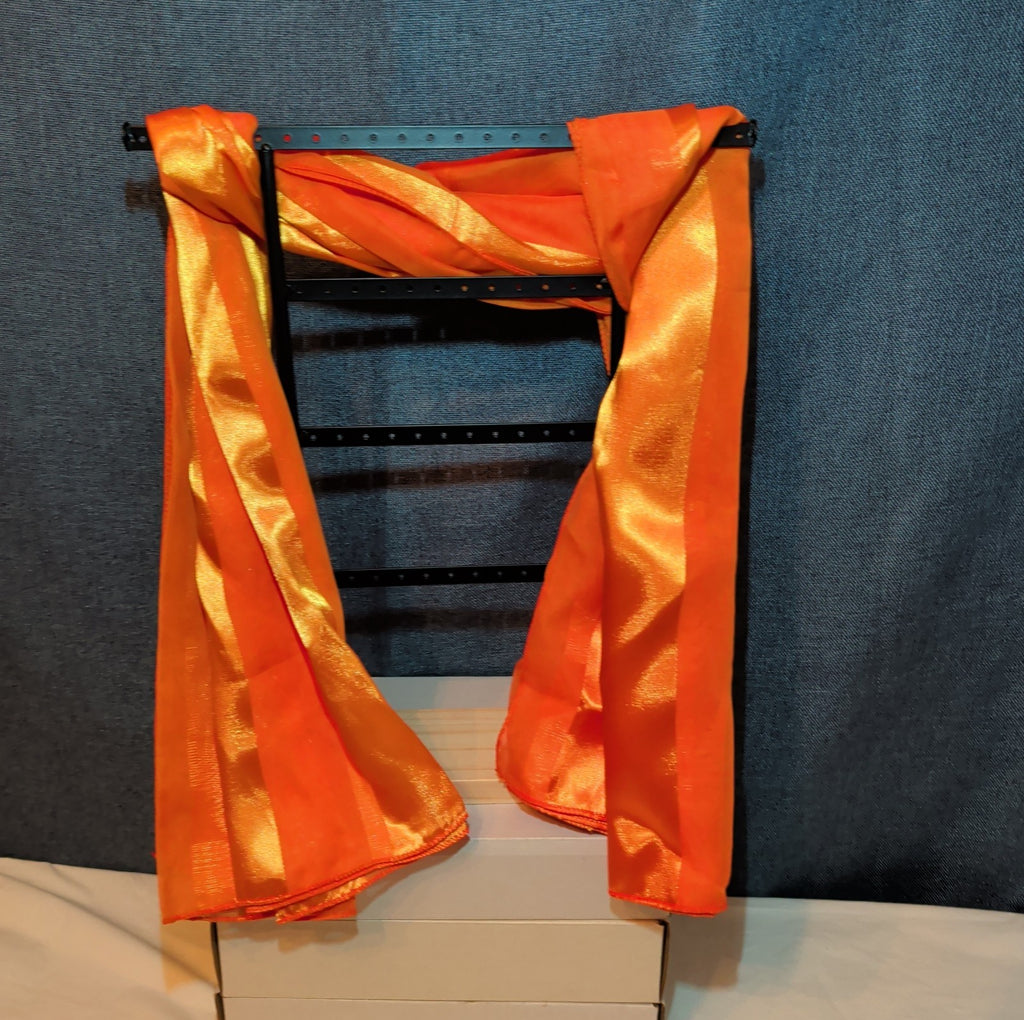 Vintage Orange Striped Scarf Sheer Satin Oblong Rectangular Wrap Retro