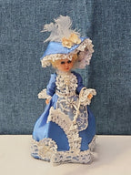 Vintage Brussels Souvenir Doll | 6" Belgium Blue Dress | "Bruxelles" Lace Apron