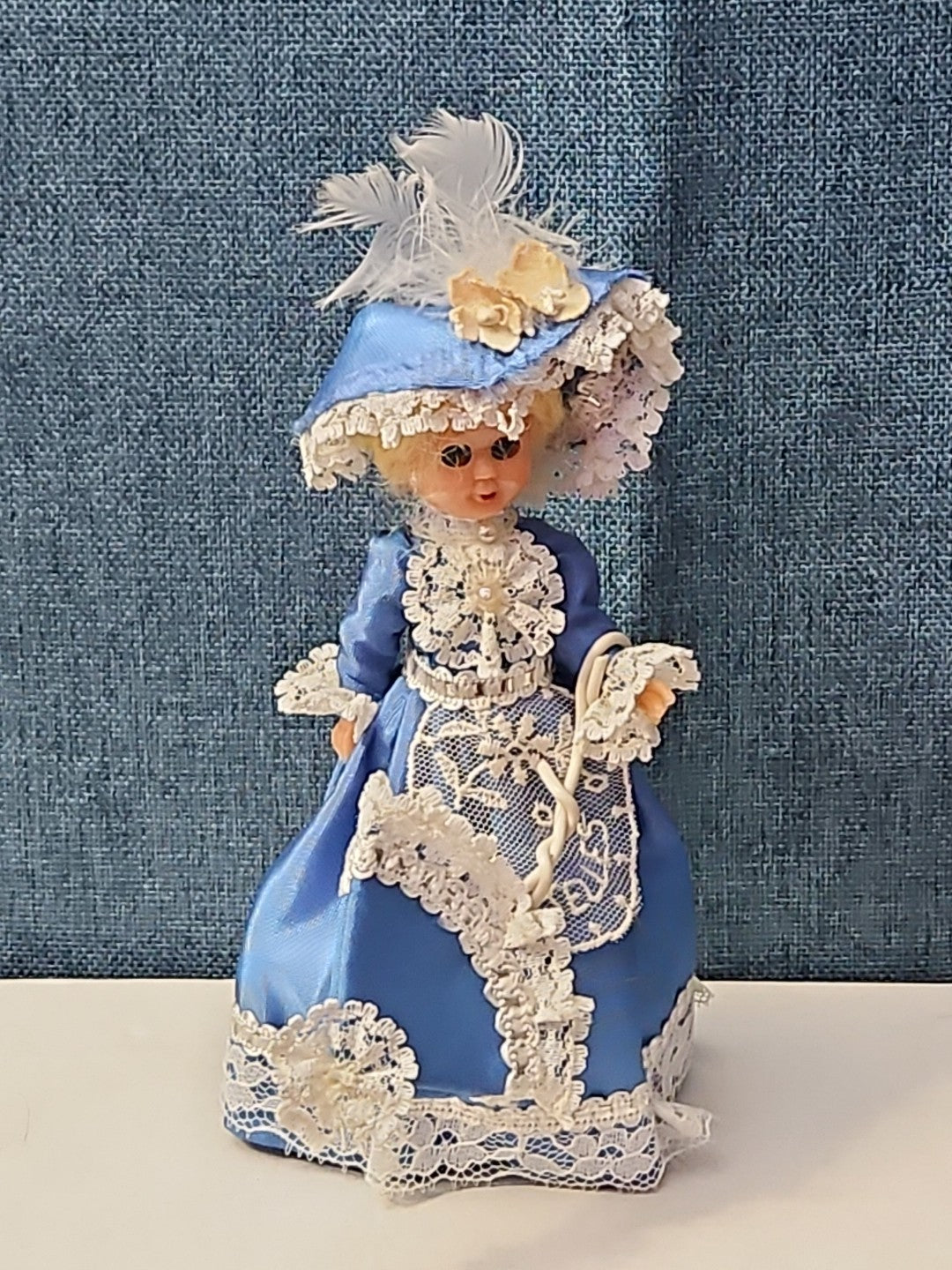Vintage Brussels Souvenir Doll | 6" Belgium Blue Dress | "Bruxelles" Lace Apron