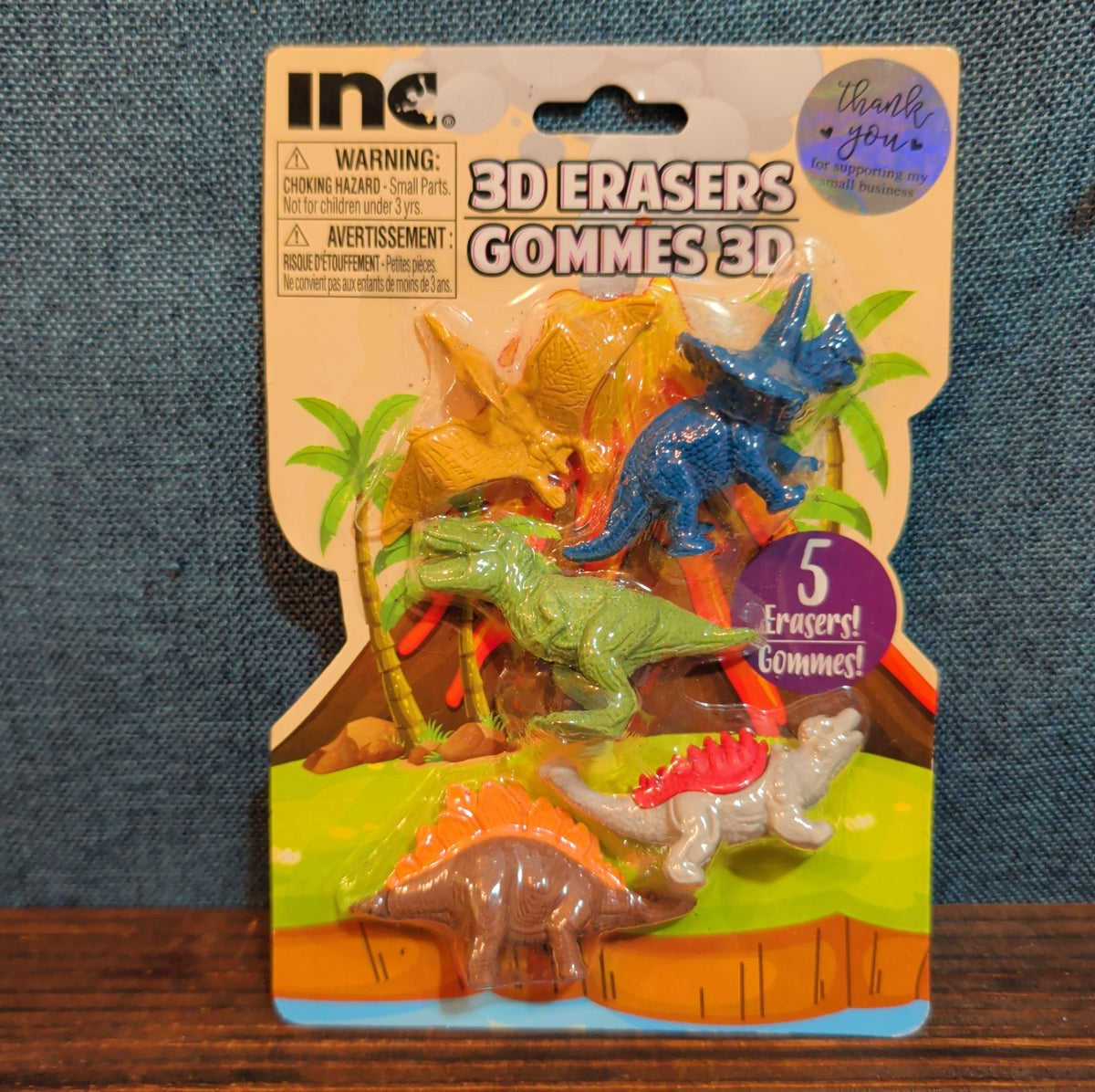 Inc 3D Dinosaur Erasers Set 5-Pack Latex-Free Kids