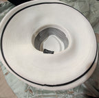 Tuscany Wide Brim Church Derby Dress Hat Black White Flower Bow Ribbon