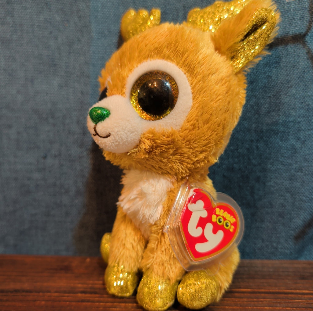 Ty Beanie Boos Glitzy Reindeer 6" Plush Gold Glitter Holiday